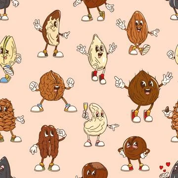 Nut groovy characters seamless tile pattern Stock Illustration