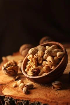 Nut mix on wooden Stock Photos