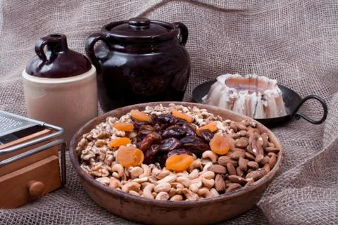 Nut tray with pots Stock Photos