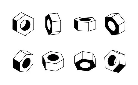 Nut in various angles vector design. Black and white template for icon or log Stock Illustration