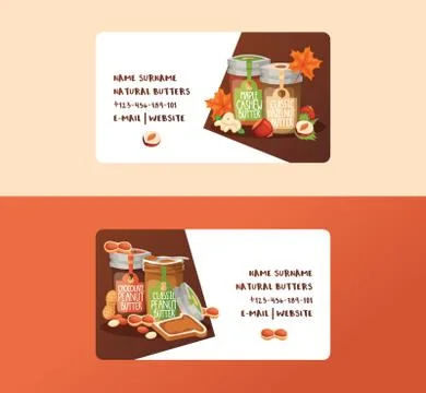 Nut vector business card nutshell of hazelnut with butter chocolate honey set Stock Illustration