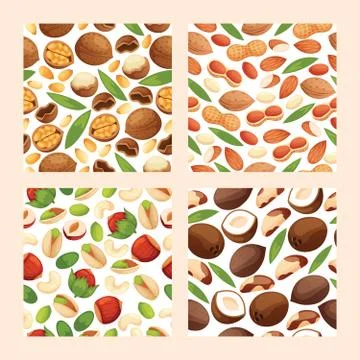 Nut vector seamless pattern nutshell of hazelnut or walnut and almond nuts Stock Illustration