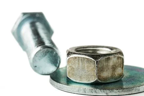Nut, washer and bolt close up Stock Photos