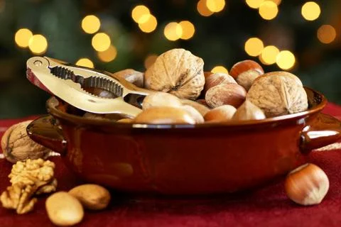 Nutcracker and nuts Stock Photos
