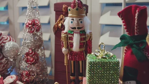 The nutcracker and other Christmas decorations. Stock Footage 127068957