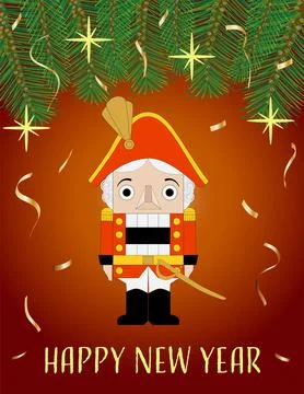 Nutcracker on a background with fir branches Stock Illustration