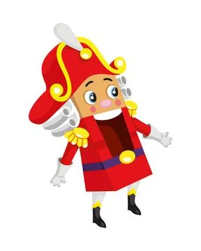 Nutcracker character of Christmas New Year fairy tale. Cartoon man in red and Illustrazione stock