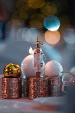 Nutcracker on a christmas decoration table during a New Year celebration party Stock Photos