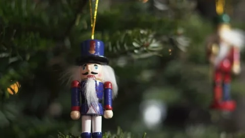 Nutcracker on Christmas Tree. 4K Dolly Slider Shot Stock Footage 146026209