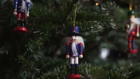 Nutcracker on Christmas Tree. 4K Dolly Slider Shot Stock Footage 146026287