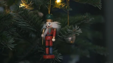 Nutcracker on Christmas Tree. 4K Dolly Slider Shot Stock Footage 146026326