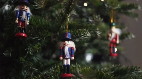 Nutcracker on Christmas Tree. 4K Dolly Slider Shot Stock Footage 146026364