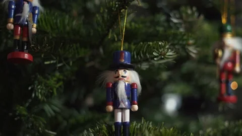 Nutcracker on Christmas Tree. 4K Dolly Slider Shot Stock Footage 146026540