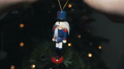 Nutcracker on Christmas Tree. 4K Dolly Slider Shot Stock Footage 146026607