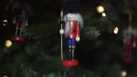 Nutcracker on Christmas Tree. 4K Dolly Slider Shot Stock Footage 146026613