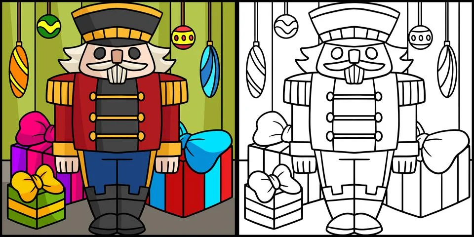 Nutcracker Coloring Page Colored Illustration 스톡 일러스트