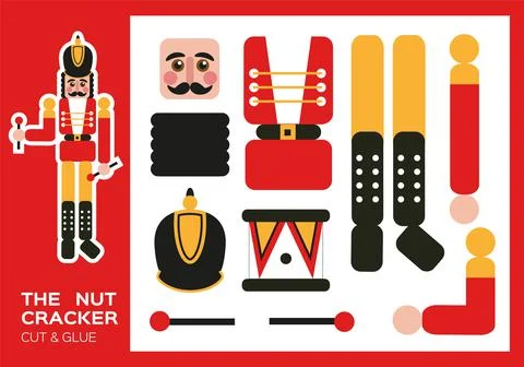 Nutcracker Cut and Glue. Traditional New Year Figurine Nutcracker. DIY Soldier Illustrazione stock