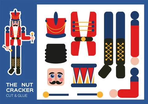 Nutcracker Cut and Glue. Traditional New Year Figurine Nutcracker. DIY Soldier Stock Illustration