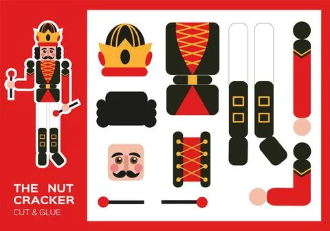 Nutcracker Cut and Glue. Traditional New Year Figurine Nutcracker. DIY Soldier Illustrazione stock