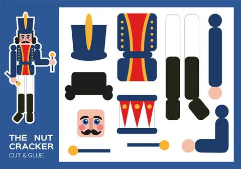 Nutcracker Cut and Glue. Traditional New Year Figurine Nutcracker. DIY Soldier Illustrazione stock