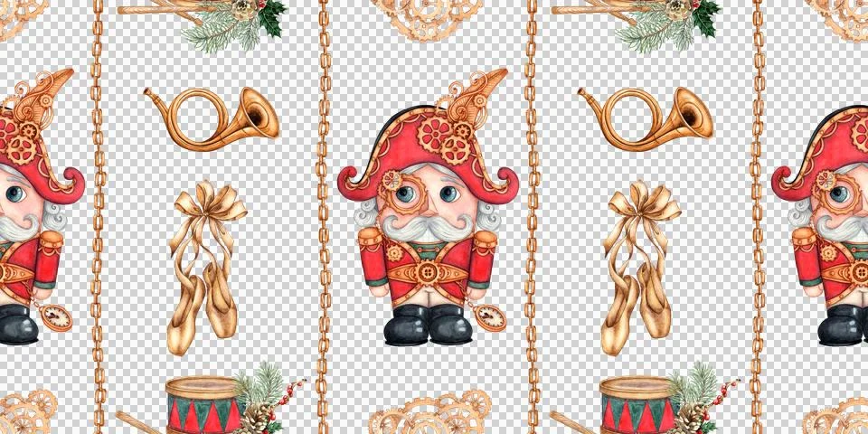 Nutcracker drum pointe shoes vertical pattern watercolor 스톡 일러스트