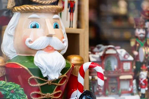 Nutcracker Drummer Figurine with Elaborate Uniform and Christmas Decoration Stock Photos