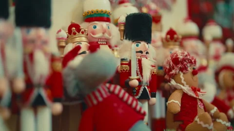 Nutcracker Figures Display During Christmas Season. - closeup shot Stock Footage 294687978