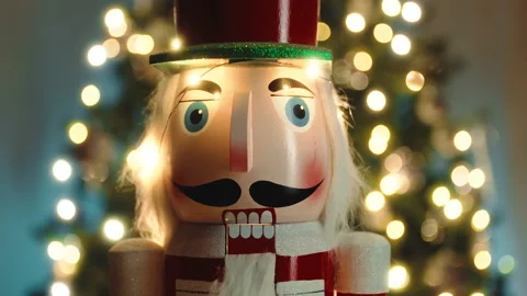 Nutcracker In Front Of Christmas Tree Stock Footage 221039619