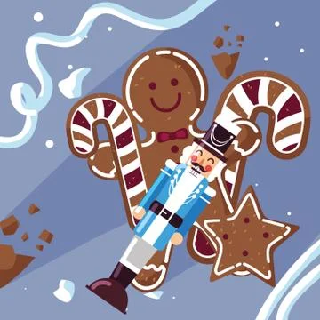 Nutcracker general with cane and cookies Stock Illustration