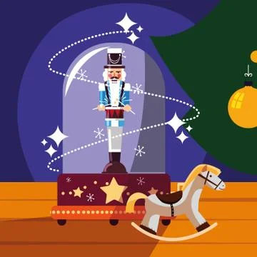 Nutcracker general in crystal sphere with wooden horse Illustrazione stock