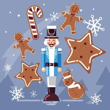 Nutcracker general with ginger cookie and cane 스톡 일러스트