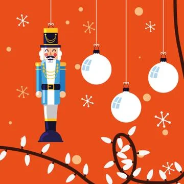 Nutcracker general toy with balls of christmas Illustrazione stock