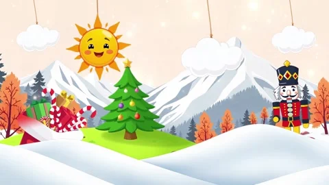 Nutcracker, Gifts, and Sun in a Snowy Mountain Scene Video stock 294462293