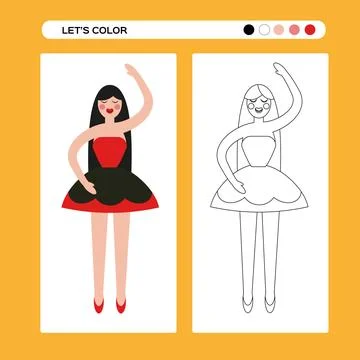 Nutcracker girl ballet dancer. Ballet Coloring page . Kids educational game in Stock Illustration