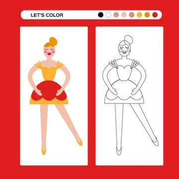 Nutcracker girl ballet dancer. Ballet Coloring page . Kids educational game in Stock Illustration