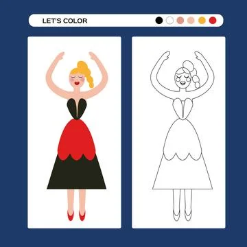 Nutcracker girl ballet dancer. Ballet Coloring page . Kids educational game in Stock Illustration