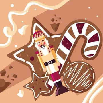 Nutcracker king with cane and cookies Illustrazione stock
