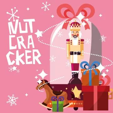 Nutcracker king in crystal sphere with icons Illustrazione stock