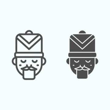 Nutcracker line and solid icon. Fairy tale face with hat. Christmas vector Stock Illustration