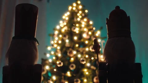 Nutcracker Looking at Christmas Tree Video stock 221037452