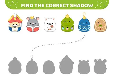 Nutcracker, mouse king, gingerbread. Find the correct shadow. Shadow matching Stock-Illustration