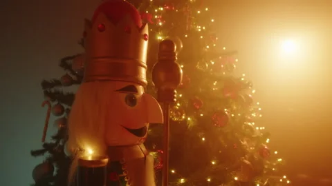 Nutcracker near the tree in Christmas time Video stock 220838722