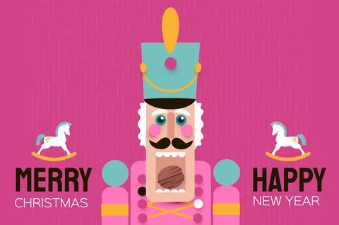 Nutcracker with open mouth and nut. Doll guard in paper cut style. Cute soldier Stock Illustration