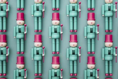 Nutcracker plastic toys flat lay arrangemant, High quality 3d illustration Stock Illustration