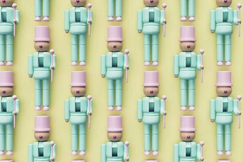 Nutcracker plastic toys flat lay arrangemant, High quality 3d illustration Illustrazione stock