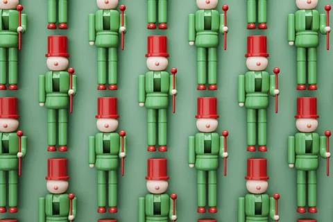 Nutcracker plastic toys flat lay arrangemant, High quality 3d illustration Illustrazione stock