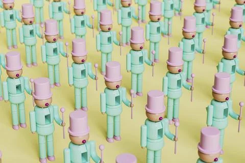 Nutcracker plastic toys flat lay arrangemant, High quality 3d illustration Stock Illustration
