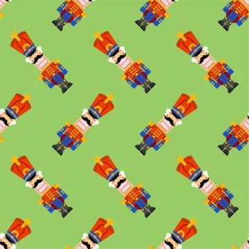 Nutcracker retro soldier pattern seamless. Wooden Guardsman background. Hussa Stock Illustration
