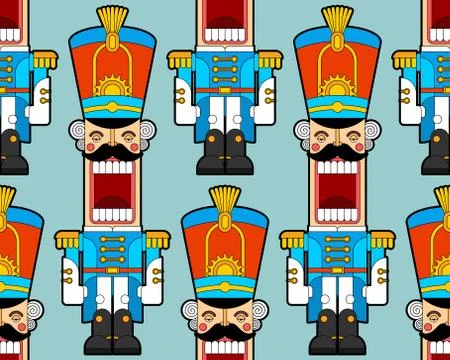 Nutcracker retro soldier pattern seamless. Wooden Guardsman background. Hussa Stock Illustration