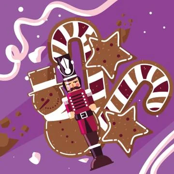 Nutcracker soldier with cane and cookies 스톡 일러스트